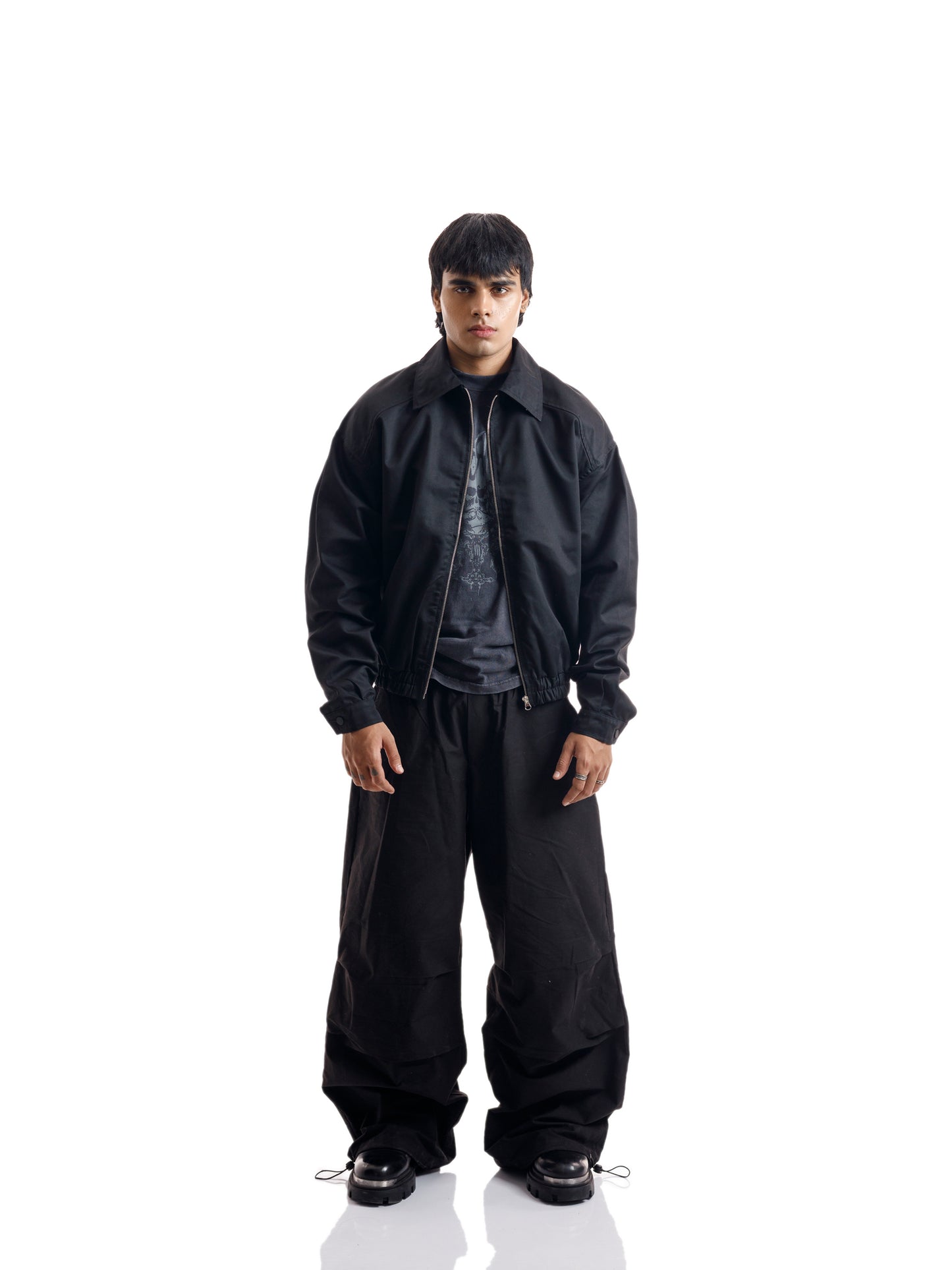 SHIRT COLLAR COTTON JACKET BOXY BLACK
