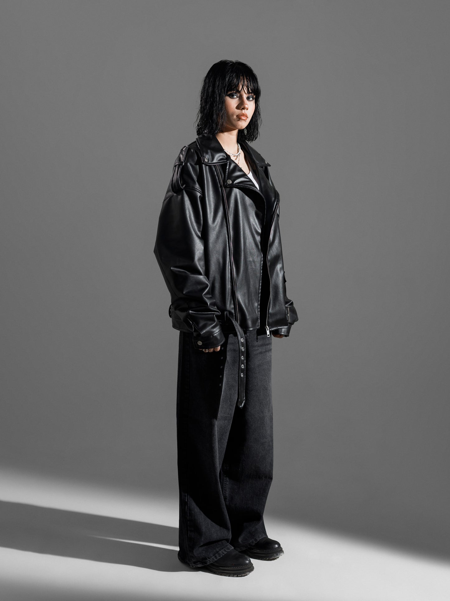 MOTOR CYCLE BLACK JACKET OVERSIZED