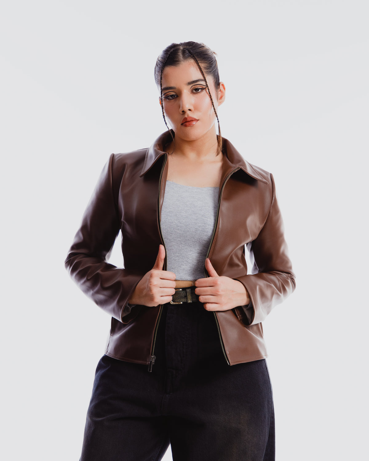 brown fitted jacket
