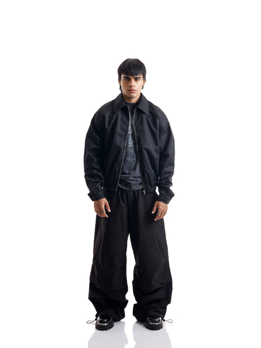 SHIRT COLLAR COTTON JACKET BOXY BLACK
