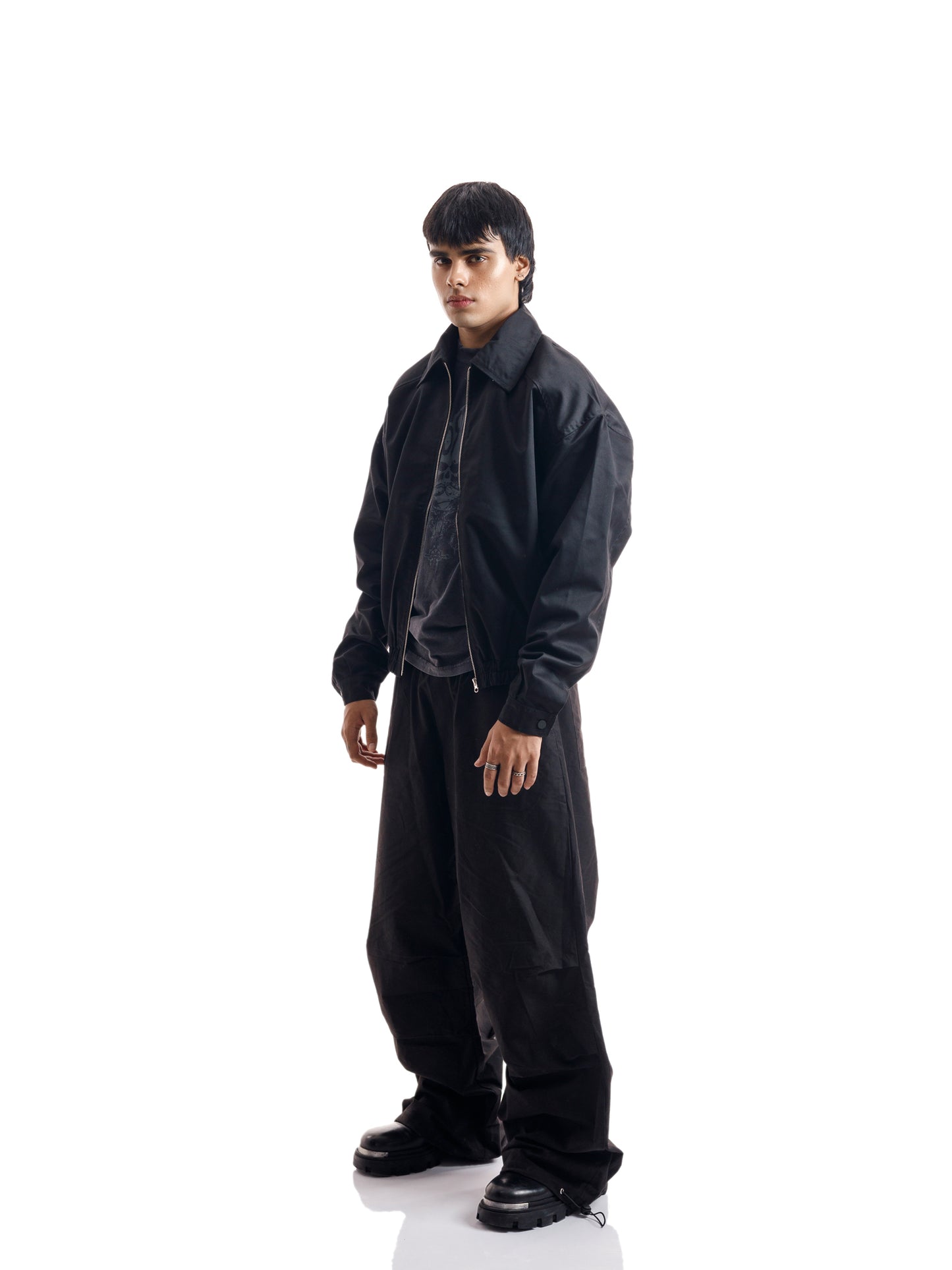 SHIRT COLLAR COTTON JACKET BOXY BLACK