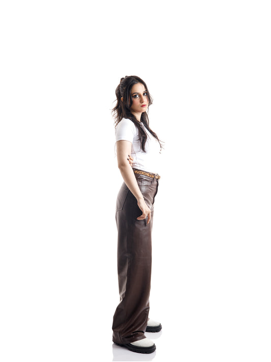 COFFEE BROWN LEATHER PANTS