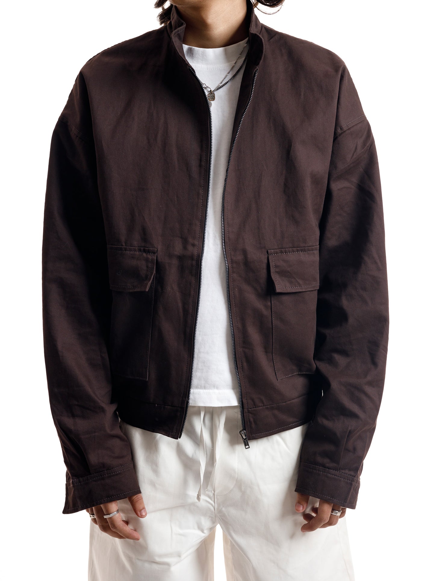 BANNED COLLAR COTTON JACKET BROWN