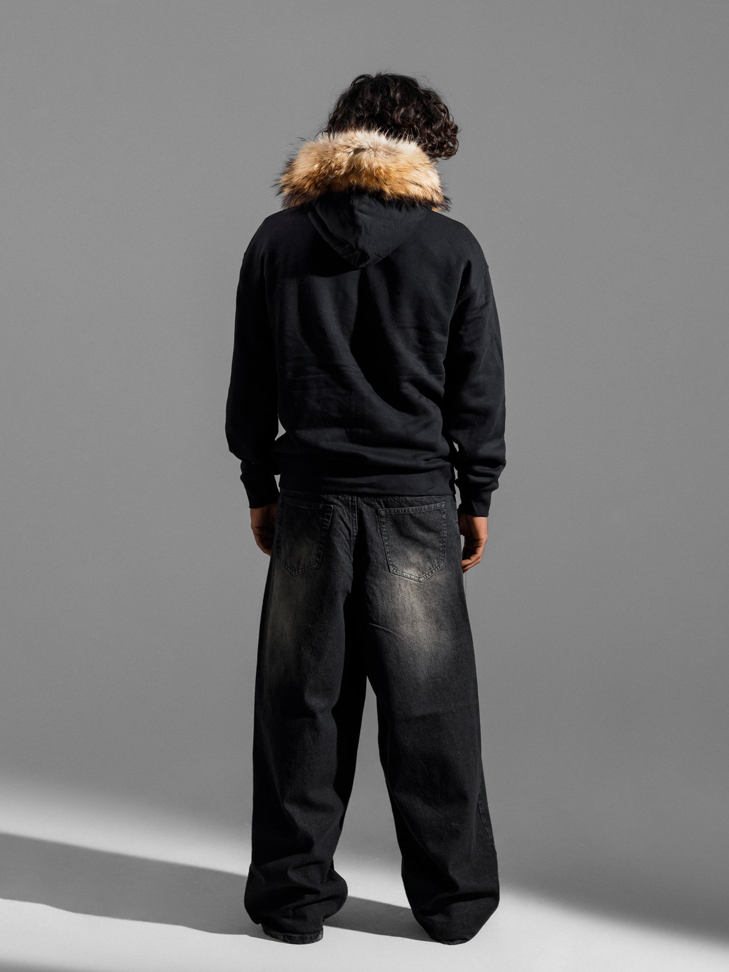 FOX-FUR HOODED ZIPPER JACKET ( OVERSIZED )