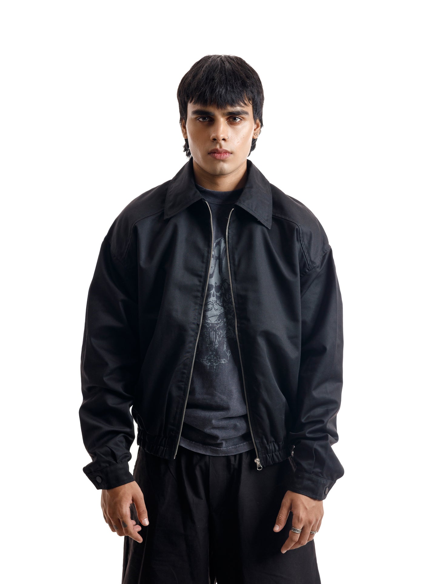 SHIRT COLLAR COTTON JACKET BOXY BLACK