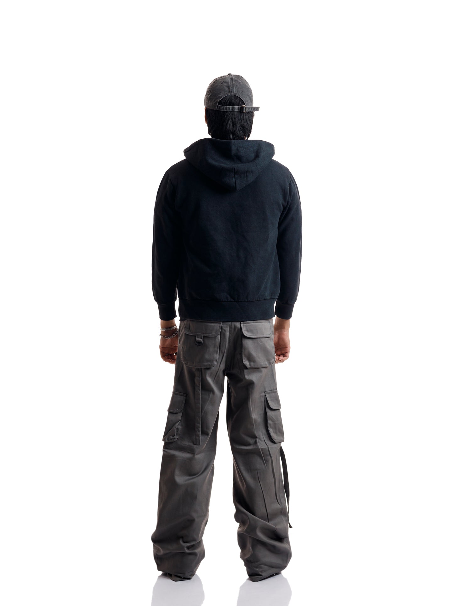 STEEL GREY D BUCKLE STRAPS CARGO PANTS