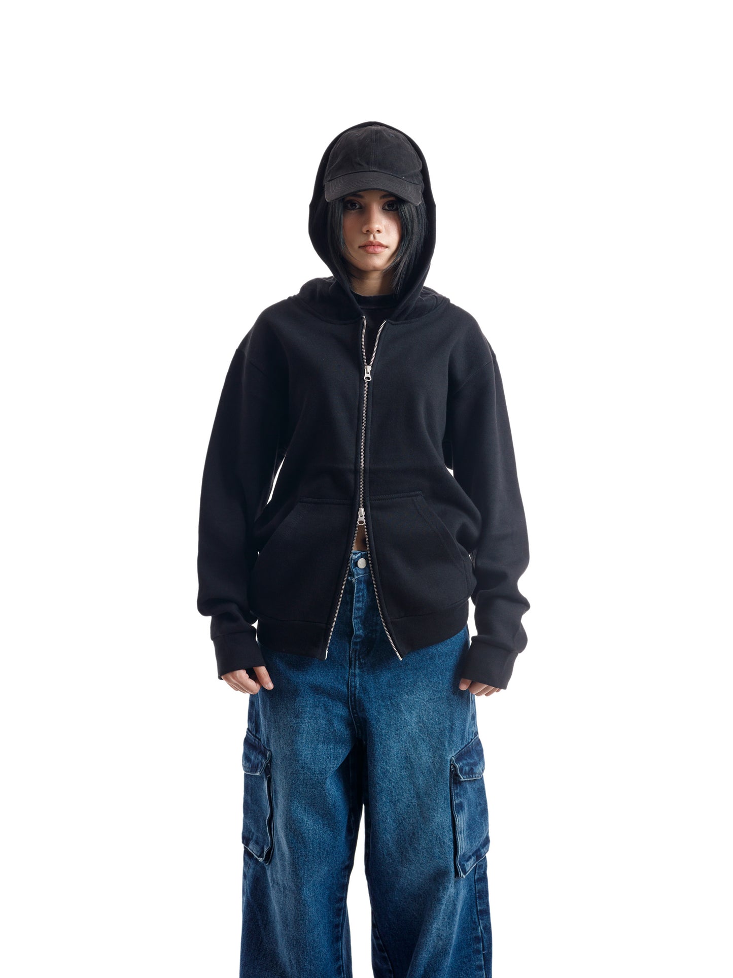 TWO WAY ZIPPER HOODED JACKET