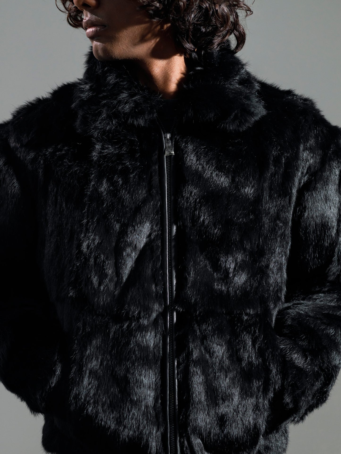 BOXY BLACK FUR JACKET ( REAL RABBIT FUR )