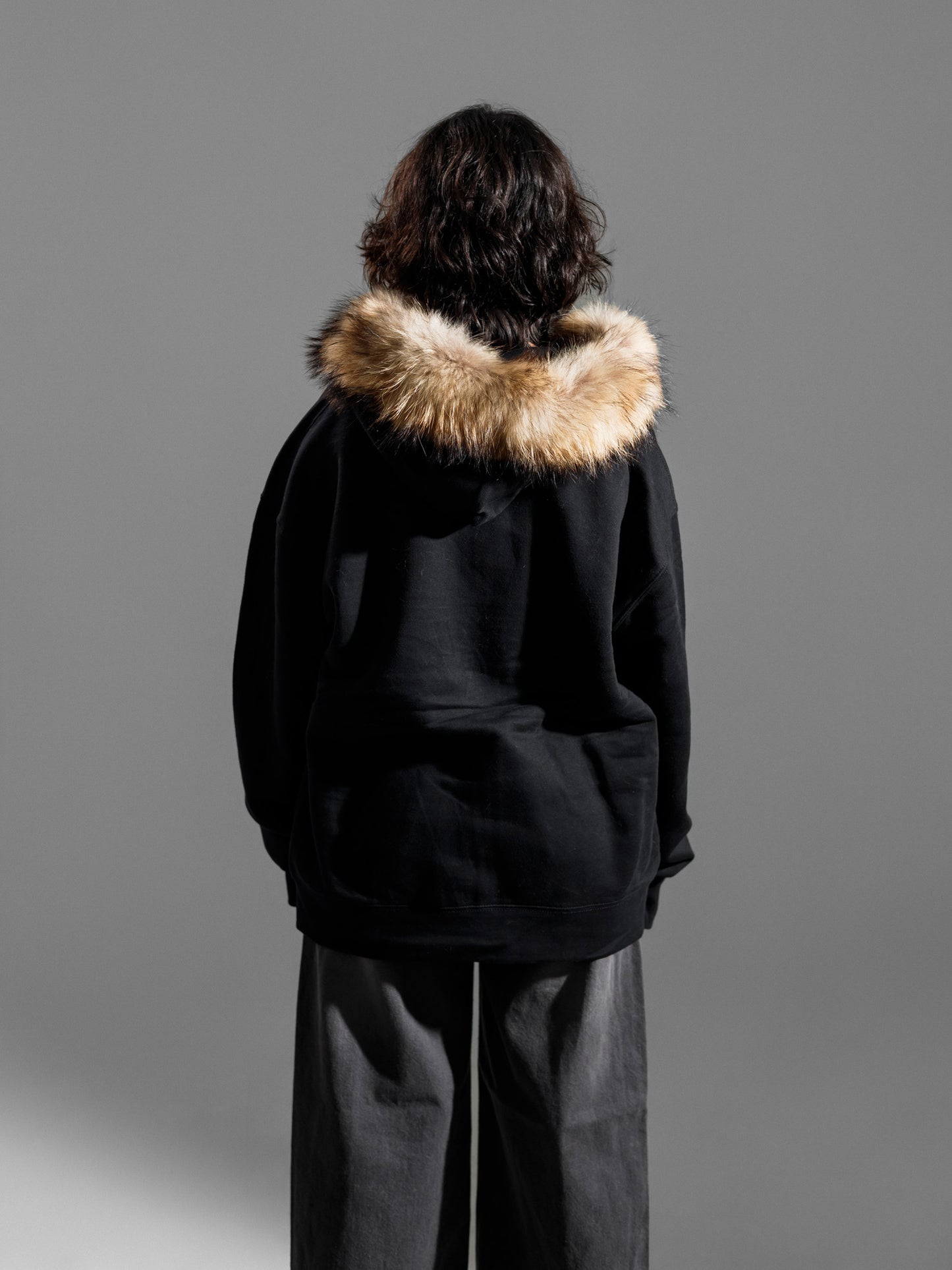 FOX-FUR HOODED ZIPPER JACKET ( OVERSIZED )