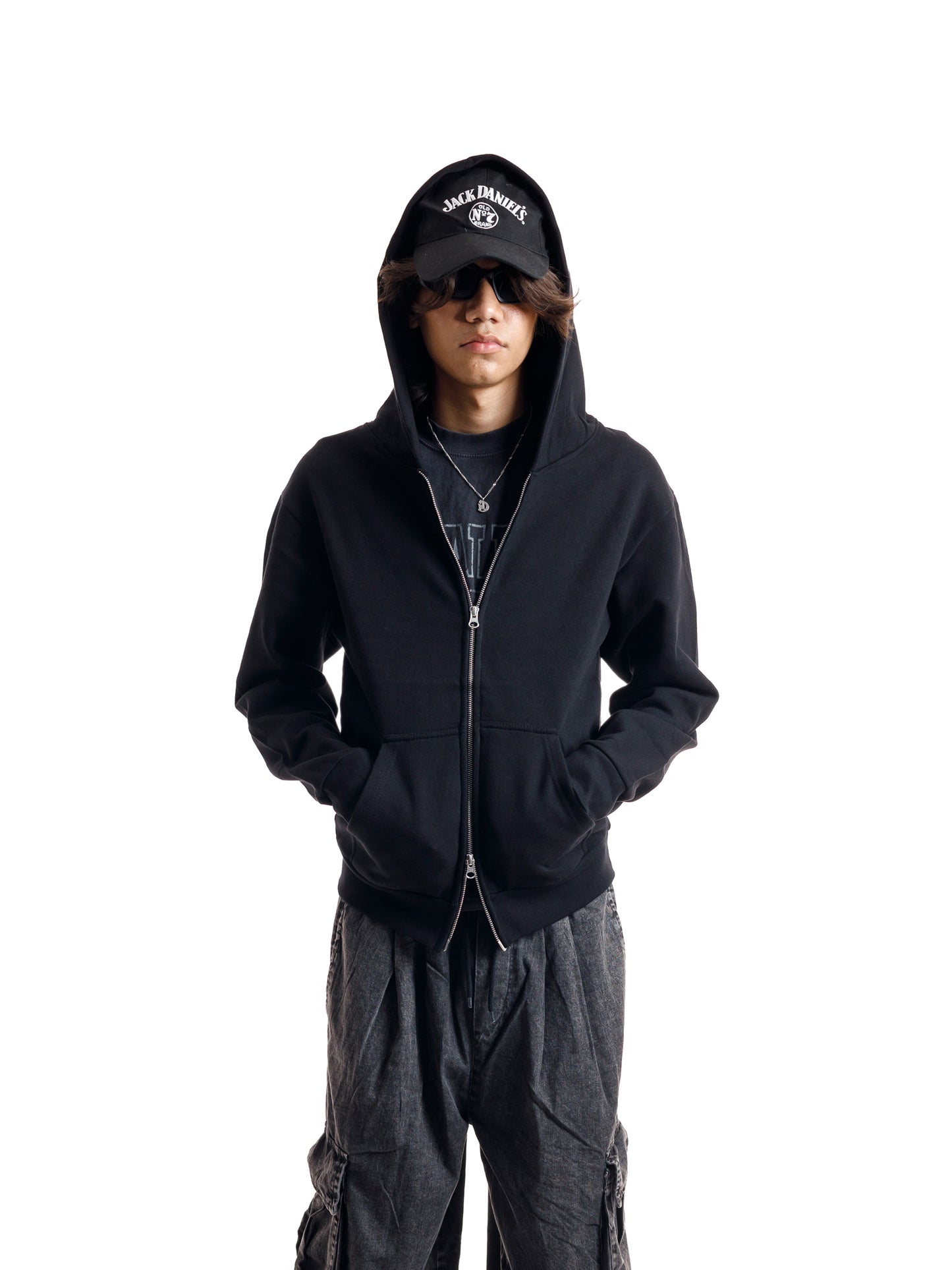 TWO WAY ZIPPER HOODED JACKET