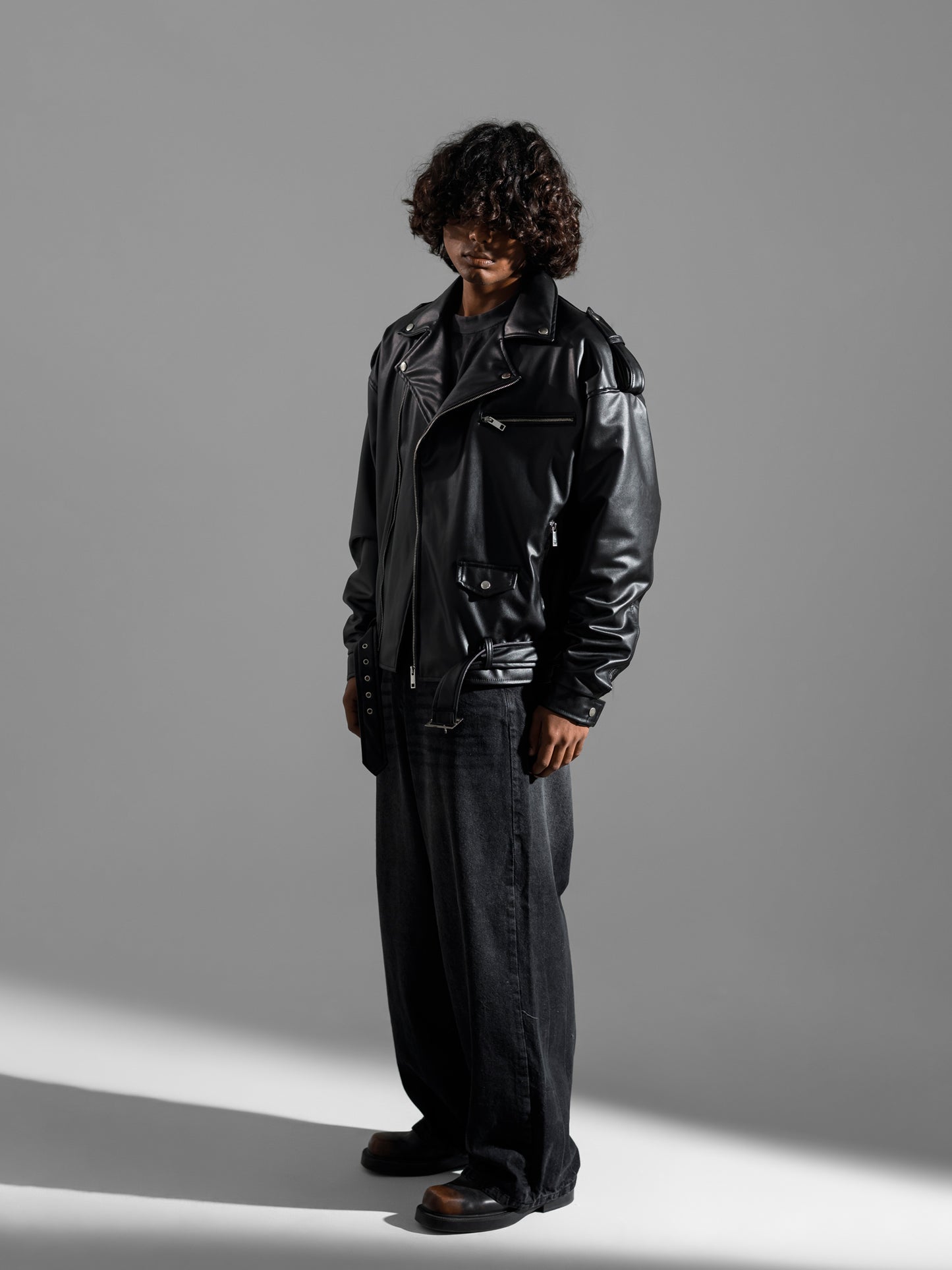 MOTOR CYCLE BLACK JACKET OVERSIZED