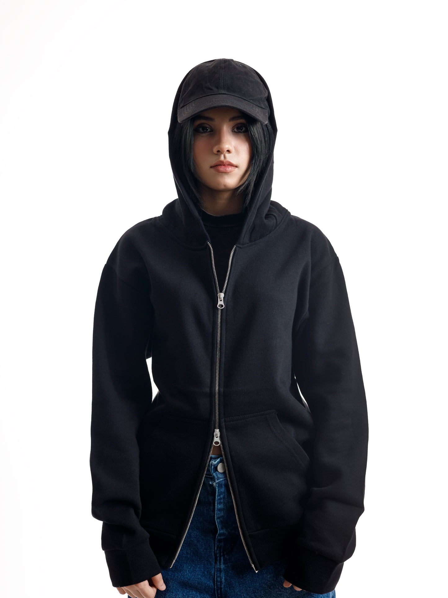 TWO WAY ZIPPER HOODED JACKET