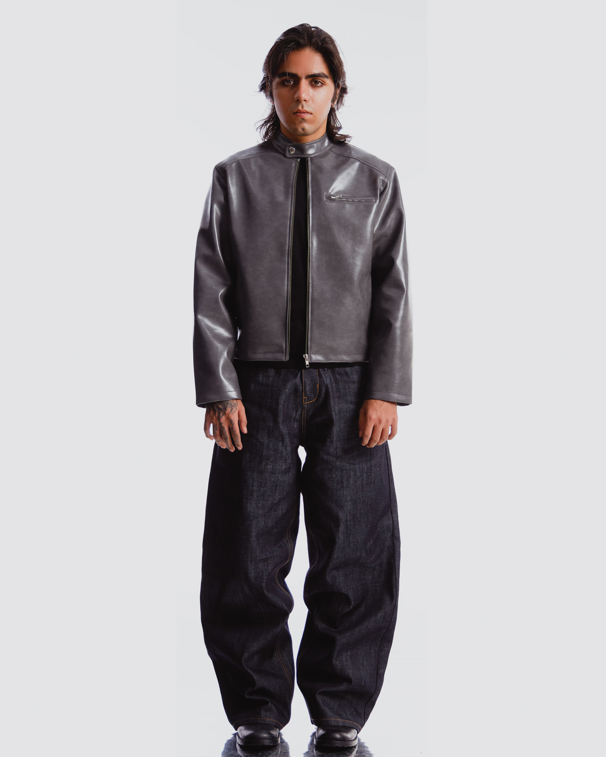moto men grey boxy jacket