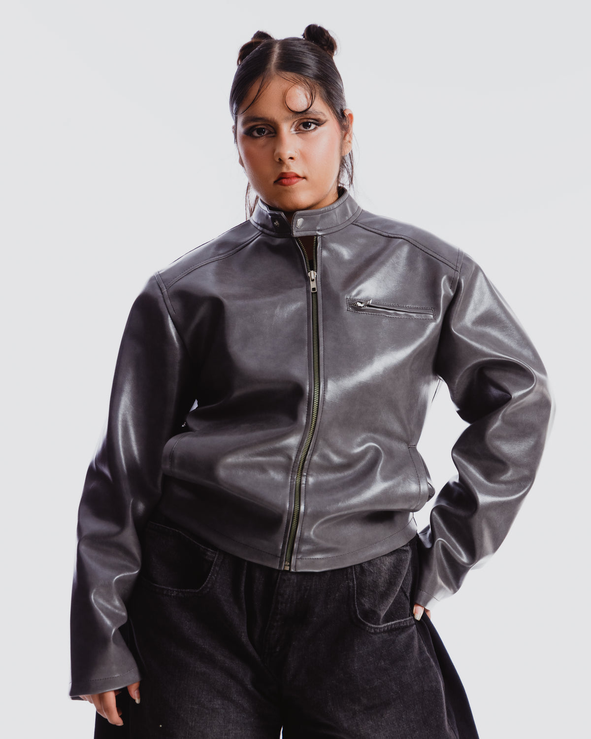 moto men grey boxy jacket